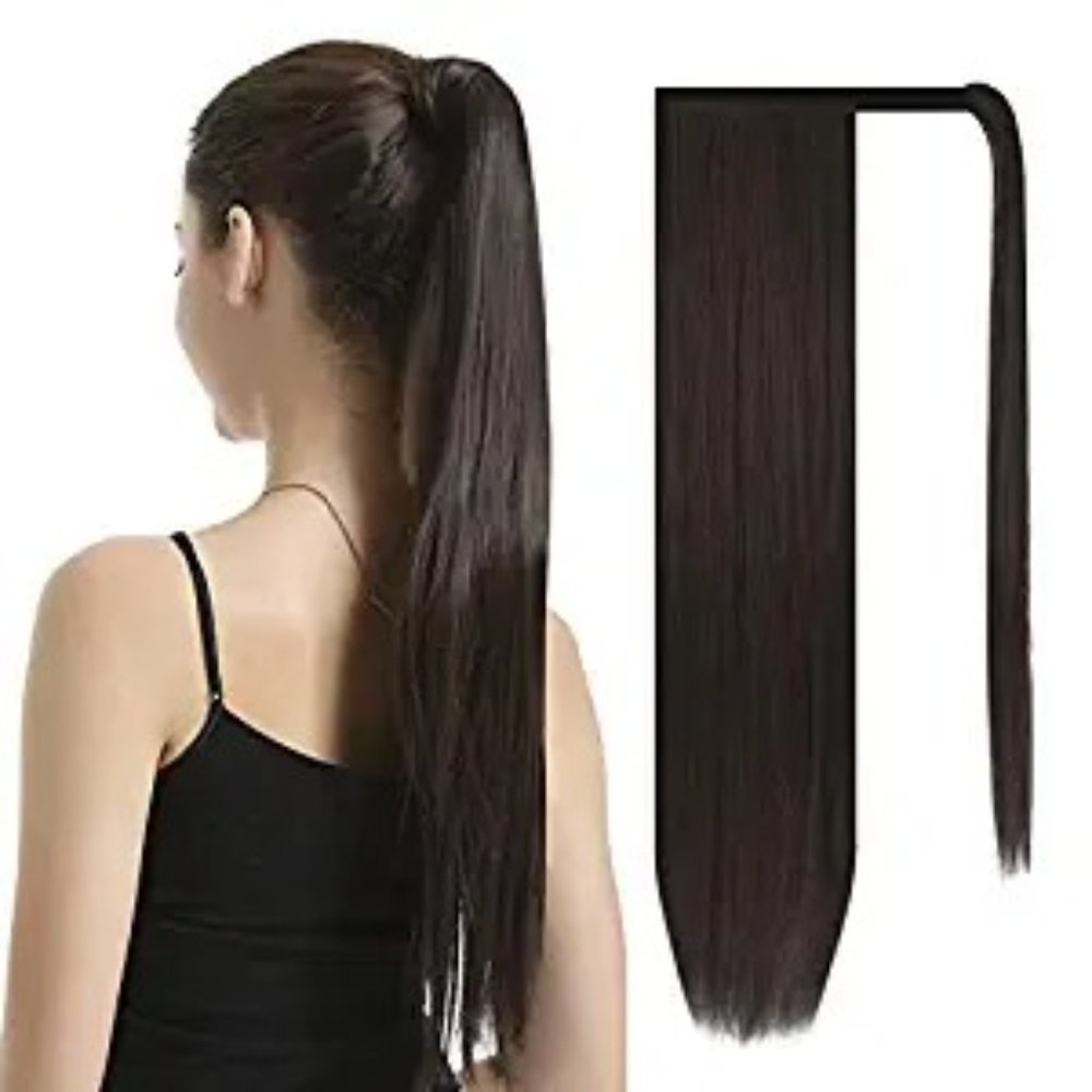 BARSDAR 26 inch Ponytail Extension Long Straight Wrap Around Clip in Synthetic